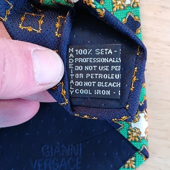 Versace Navy and Green Geometric *PRINT* Tie - Picture 5 of 6